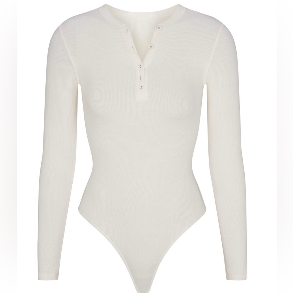 SKIMS Cotton Rib Long Sleeve Henley Bodysuit NWOT